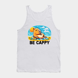 Funny Capybara, Be Cappy Beach, Vacation Animal Joke Tank Top